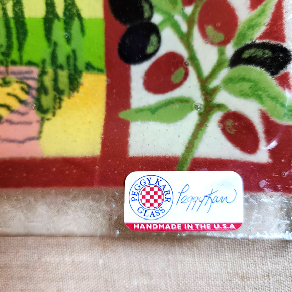 Peggy Karr Glass Fused Art Glass Tuscan Villa Winery Platter/Tray Artist Signed - Picture 6 of 10